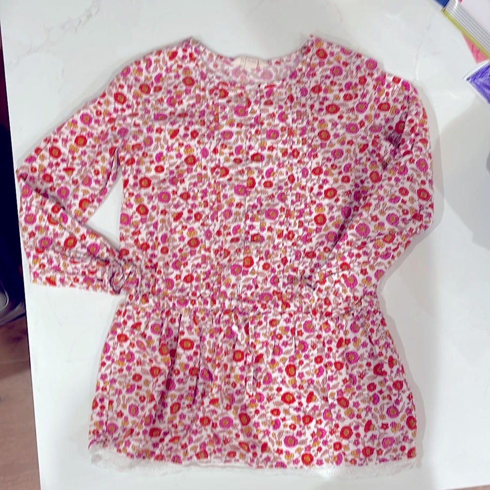 Land’s End Kids Cotton Tunic Girls 7 Floral Button Down